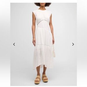 ✨FRAME Denim White Gathered Seam Lace Inset Midi Dress Size Medium✨